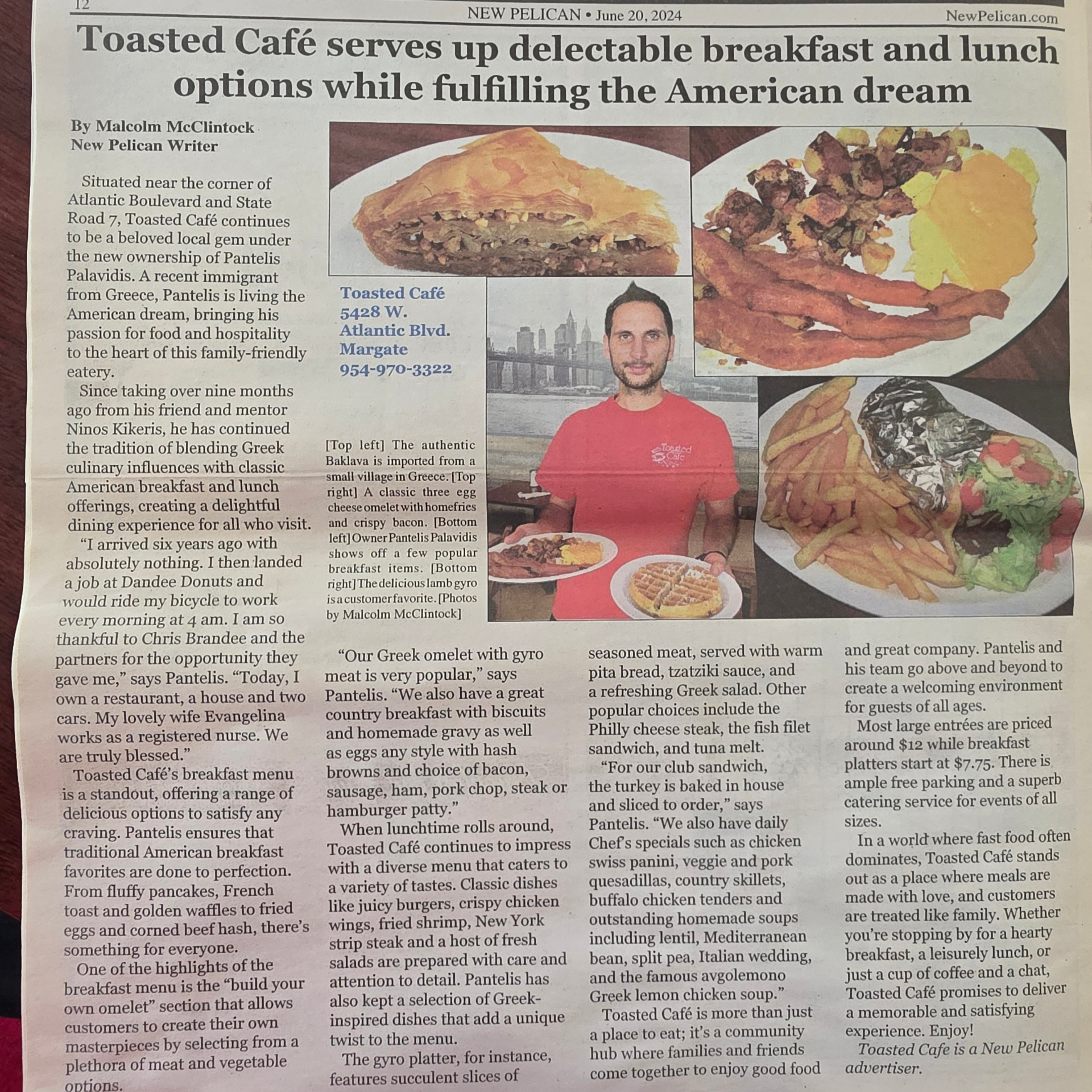 New Pelican newspaper feature on Pantelis Palavidis, owner of Toasted Cafe